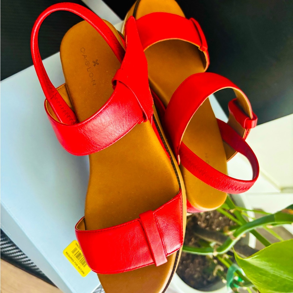 Caslon Red Minimalist Sandals with Ankle Strap